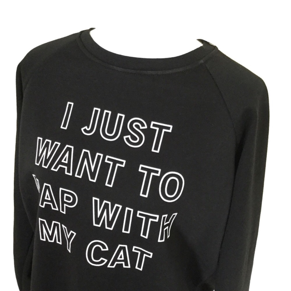 NWT Women’s Nap With My Cat Graphic Sweatshirt Black Sz Large - Picture 2 of 6
